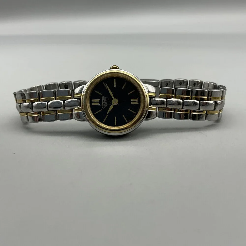 Vintage Citizen Womens Watch 21mm Black Round Dial Two Tone New Battery 6
